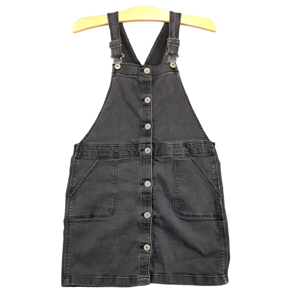 OshKosh B’gosh Girls Denim Overall Dress Black 14 Charcoal Button Front Vintage